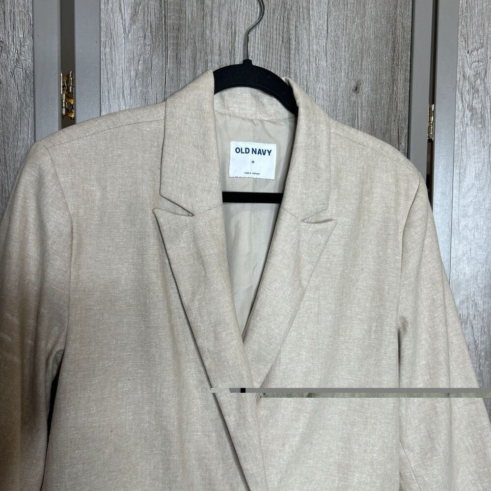 Old Navy Blazer Size M Linen and Rayon Blend Oversized Beige Color NEW - Picture 3 of 8